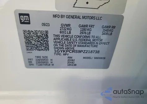 2023 Cadillac Xt6 Premium Luxury из США, поврежденный, VIN 1GYKPCRS9PZ218738